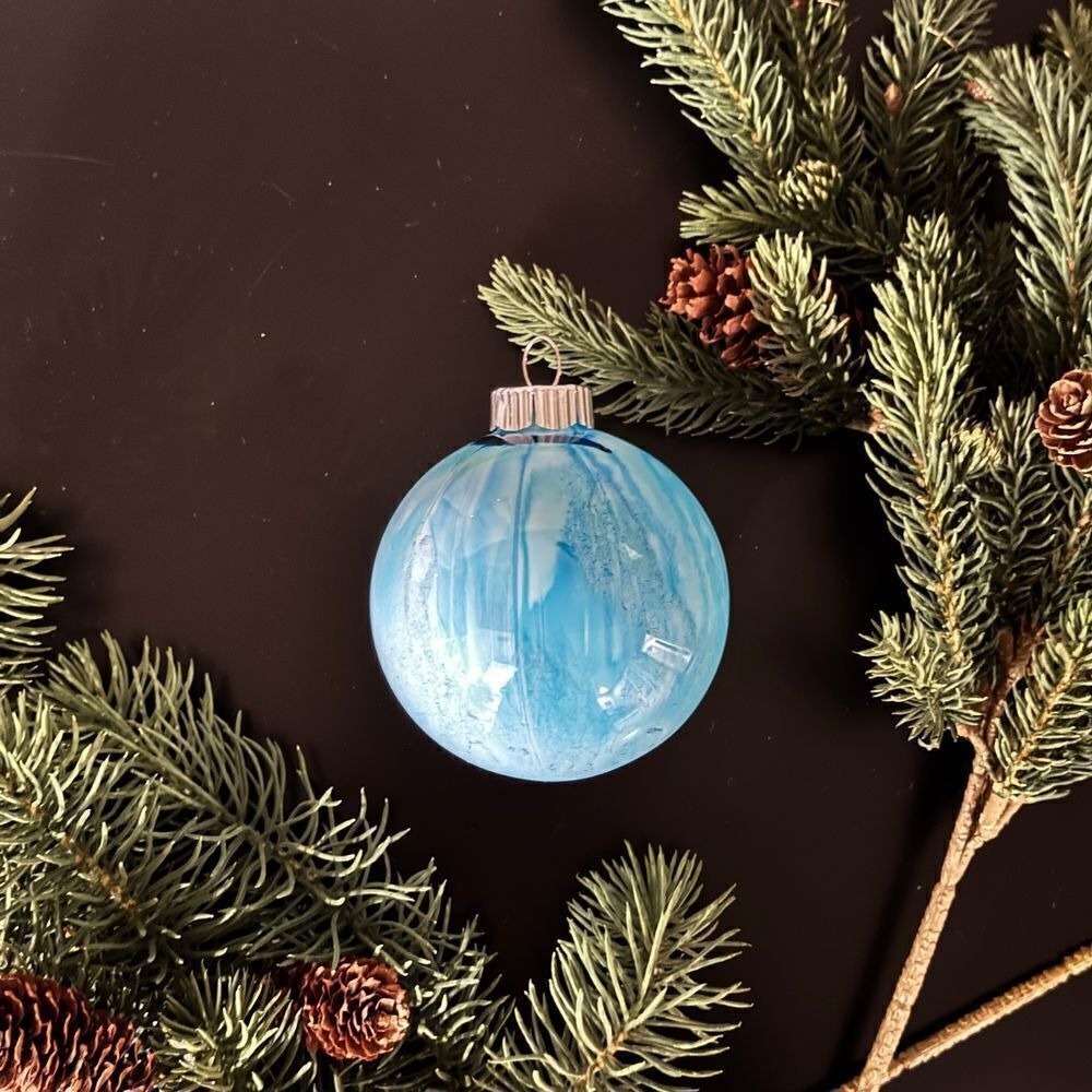 Handpainted Blue Christmas Ornaments Set of 3 Holiday Tree Decorations B